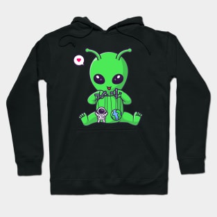 Cute Alien Playing Astronaut And Earth Puppet Cartoon Hoodie